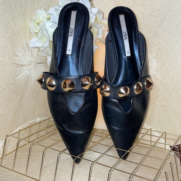 Zara Mule Leather With Gold Studs - Picture 3 of 10